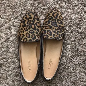 JCrew Calf hair leopard loafers